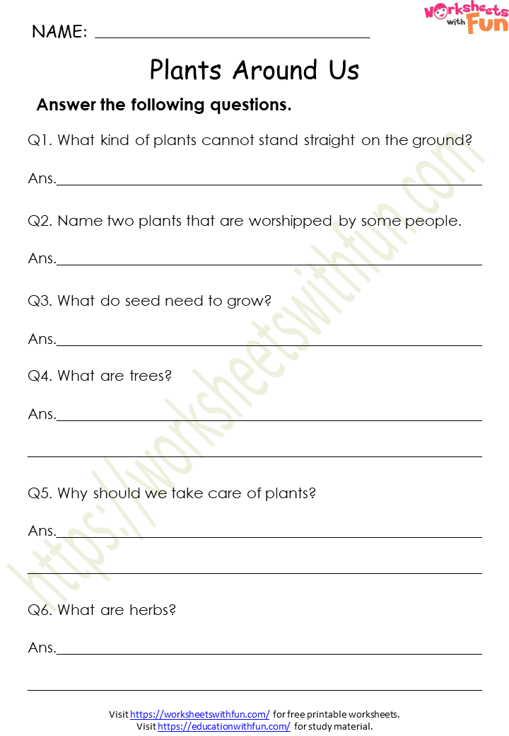 Topic Plants Around Us Worksheets Environmental Science Class 1 Wwf 7276